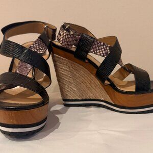 Michael Kors Black Snake Strappy Platform Espadrille Sandals Size Sz 7.5 38M
